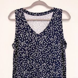 LOFT Navy Ditzy Floral V Neck Tank, Size M